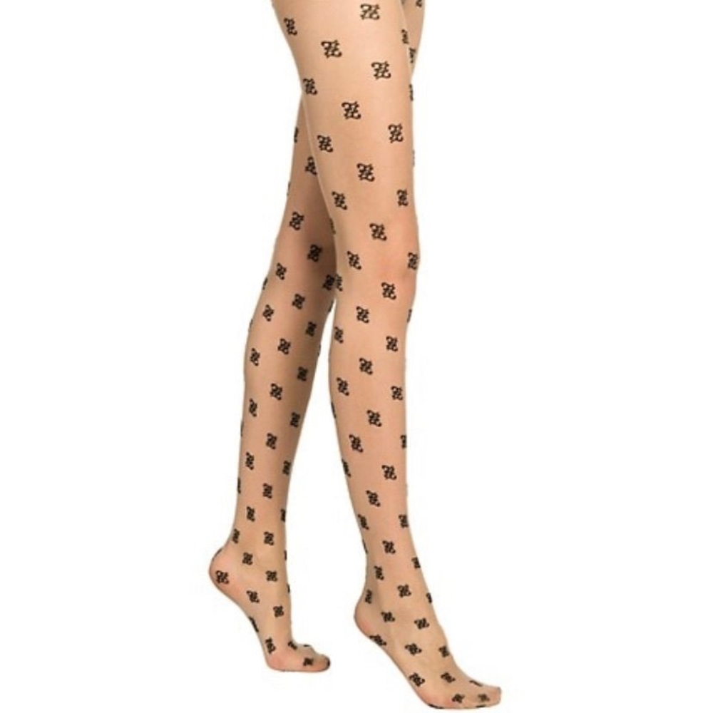 Authenticated FENDI Karligraphy Nude/Black Embroidered Tights